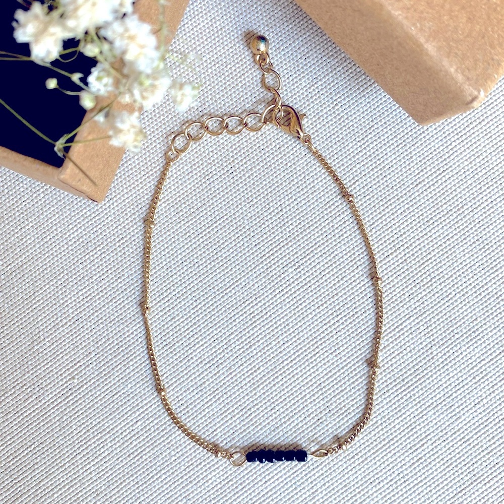 Delicate Golden Bracelet-Black Seed Bead Accents